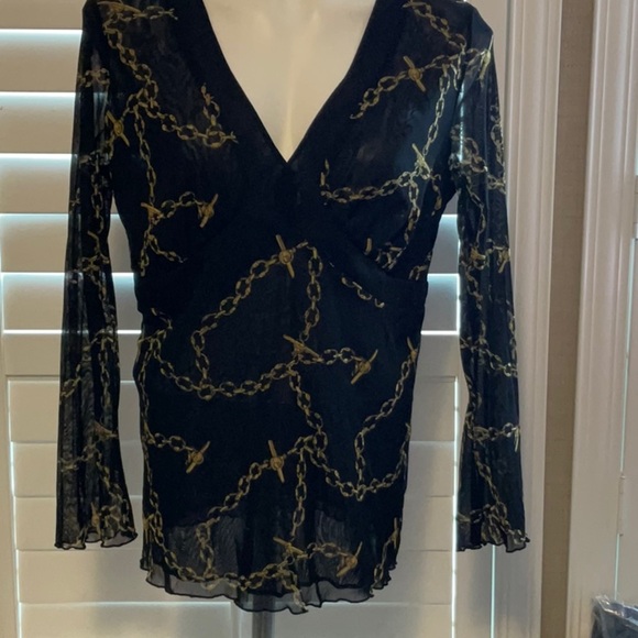 New York & Company Gold and Black Wrap Blouse Long Sleeve - Picture 1 of 10